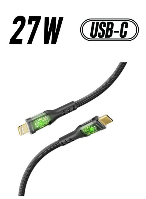 iPhone 16 Cable, Usb-C To Lightning Cable Premium 27W Power Delivery With Transparent Shells 480Mbps Data Sync And 120Cm Nylon Braided Cord , Ipad Airpods Pro Transline-Ci - Black