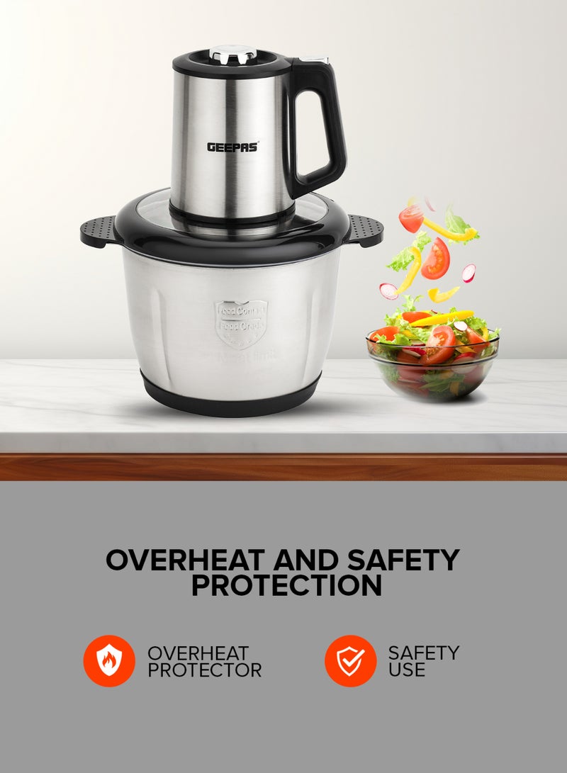 Multi-Functional Electric Food Chopper, Stainless Steel Double Blade, 3-Speed Control, Robust Stainless Steel Housing & Gear System, Overheat/Safety Protection, Anti-Slip Base, AC 220-240V, 50/60Hz, 3 L 3 L 500 W GMC42025N Black/Silver
