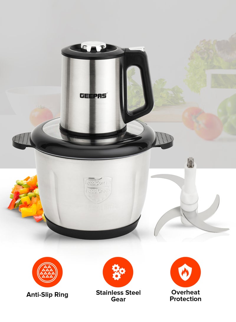 GEEPAS Multi-Functional Electric Food Chopper, Stainless Steel Double Blade, 3-Speed Control, Robust Stainless Steel Housing & Gear System, Overheat/Safety Protection, Anti-Slip Base, AC 220-240V, 50/60Hz, 3 L 3 L 500 W GMC42025N Black/Silver  - Image 2
