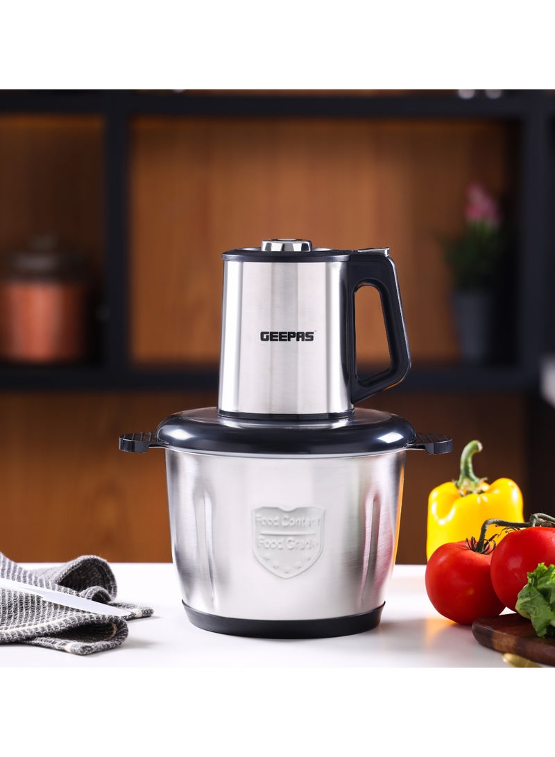 Multi-Functional Electric Food Chopper, Stainless Steel Double Blade, 3-Speed Control, Robust Stainless Steel Housing & Gear System, Overheat/Safety Protection, Anti-Slip Base, AC 220-240V, 50/60Hz, 3 L 3 L 500 W GMC42025N Black/Silver