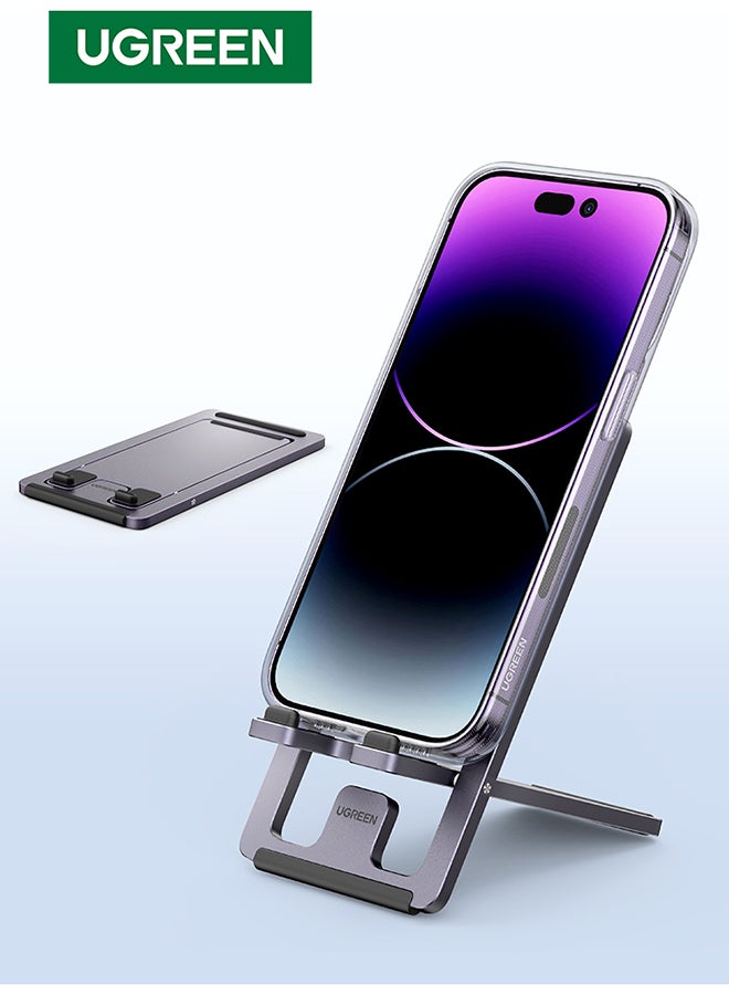Ugreen - Cell Phone Stand, Portable Mobile Phone Holder, Adjustable iPhone Stand For Desk, Foldable View Angle Stand, Stable Alloy Metal Mobile Stand, Compatible With iPhone 16/15, Samsung S24 Series Sliver - Image 1