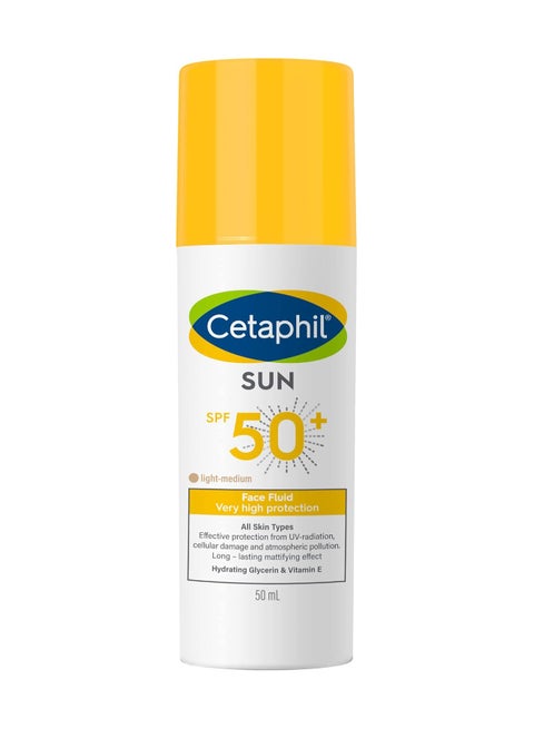 Sun Face Fluid SPF 50+, Light Medium Sunscreen Tinted Face Moisturizer for Men & Women, All Skin Types, Unscented 50ml