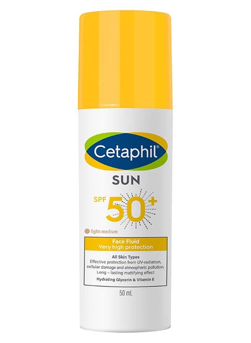 Cetaphil Sun Face Fluid Spf 50+, Sunscreen Tinted Face Moisturizer For Men And Women, All Skin Types, Paraben Free, Dermatologist Tested Unscented 50ml - Image 1