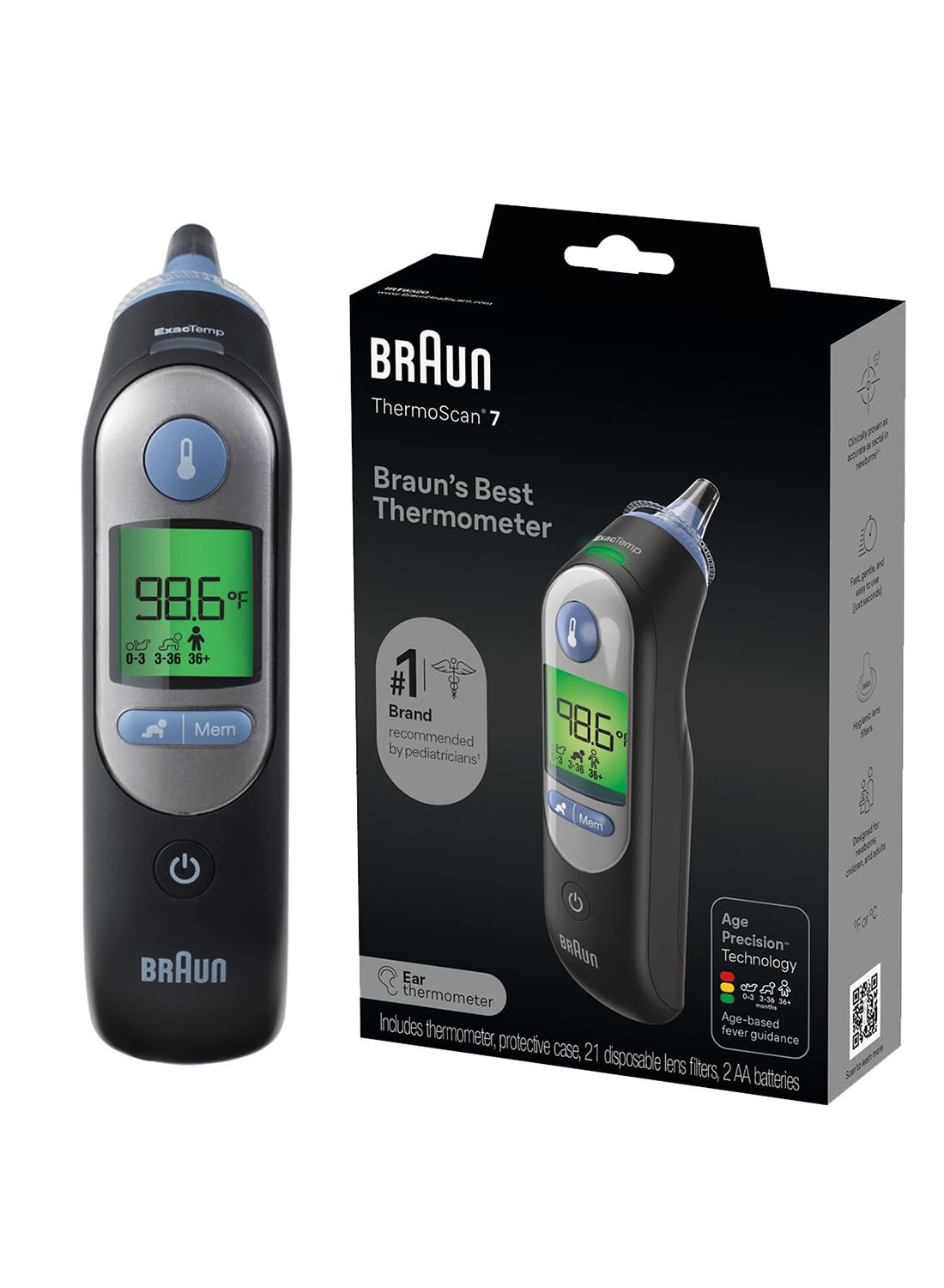 BRAUN IRT 6520B Ear ThermoScan 7, Age Precision, Black 