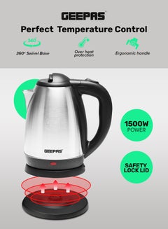 جيباس غلاية شاي كهربائية 1.8 L 1500 W GK5454B اسود / فضي  - Image 3