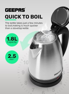 جيباس غلاية شاي كهربائية 1.8 L 1500 W GK5454B اسود / فضي  - Image 2