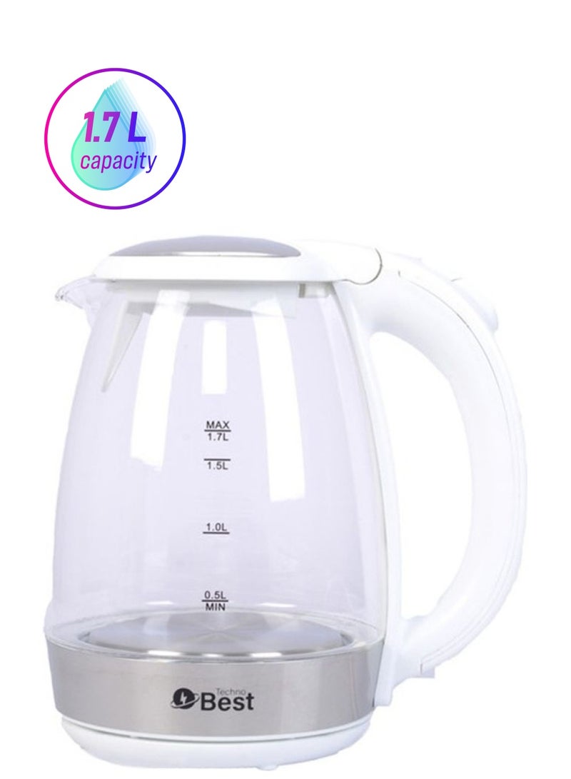 تكنو بيست - غلاية كهربائية زجاجية 1.8 لتر 2200 وات dlc-38120 أبيض/شفاف/أحمر 1.7 L 2200 W BGK-002 ابيض - Image 1