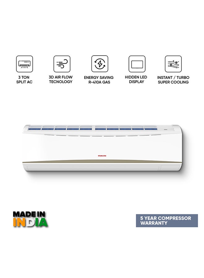 3 Ton Piston Split AC, Energy Saving Air Conditioner, Efficient Cooling With T3 Tropical Piston Compressor, 36000 BTU, Auto Restart, Best For Home, Room, Office And Shops, 5 Years Compressor Warranty NSAC36138E24E White