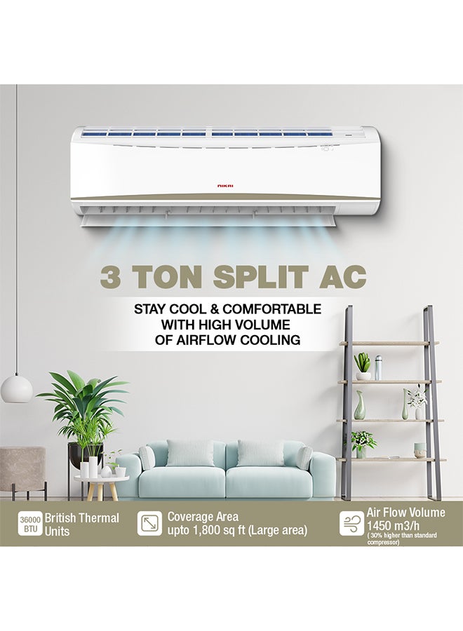 NIKAI 3 Ton Piston Split AC, Energy Saving Air Conditioner, Efficient Cooling With T3 Tropical Piston Compressor, 36000 BTU, Auto Restart, Best For Home, Room, Office And Shops, 5 Years Compressor Warranty NSAC36138E24E White  - Image 2