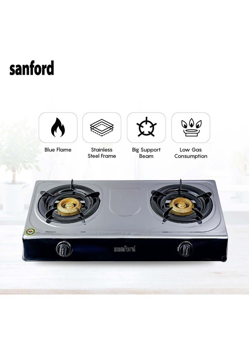 سانفورد موقد غاز مزدوج الشعلات من الفولاذ المقاوم للصدأ SF5356GC، إشعال ذاتي، استهلاك منخفض، موقد هندي - Image 2