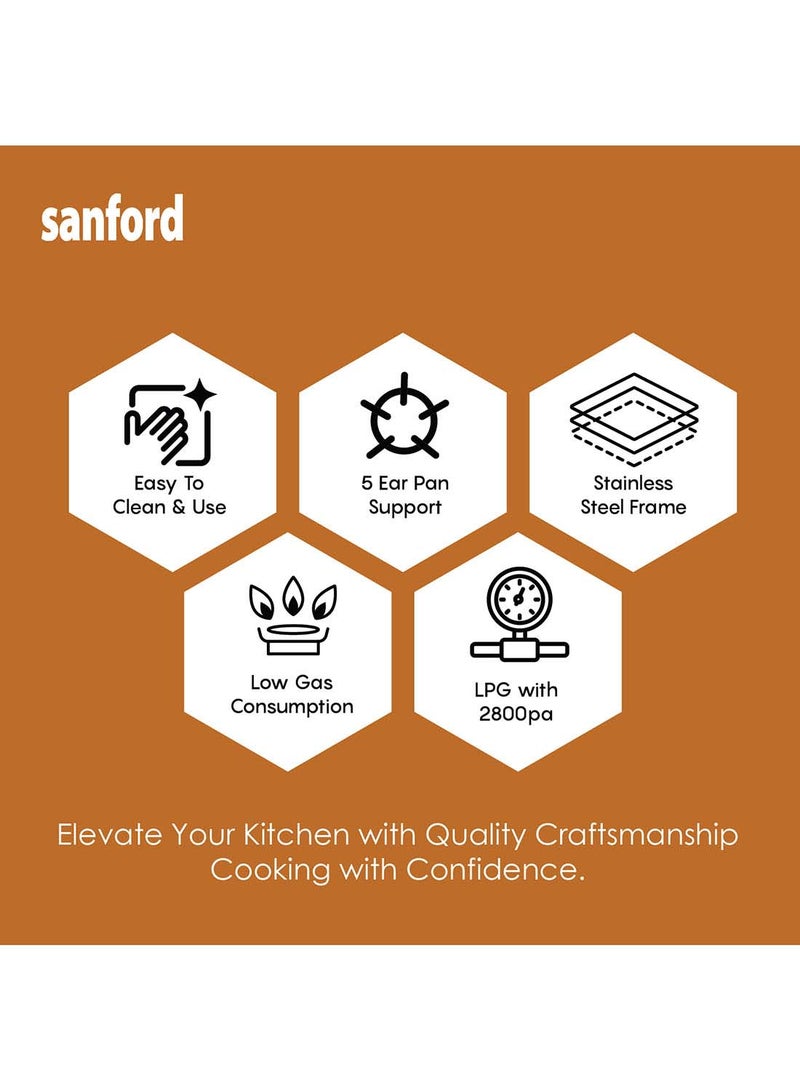 سانفورد موقد غاز مزدوج الشعلات من الفولاذ المقاوم للصدأ SF5356GC، إشعال ذاتي، استهلاك منخفض، موقد هندي - Image 4