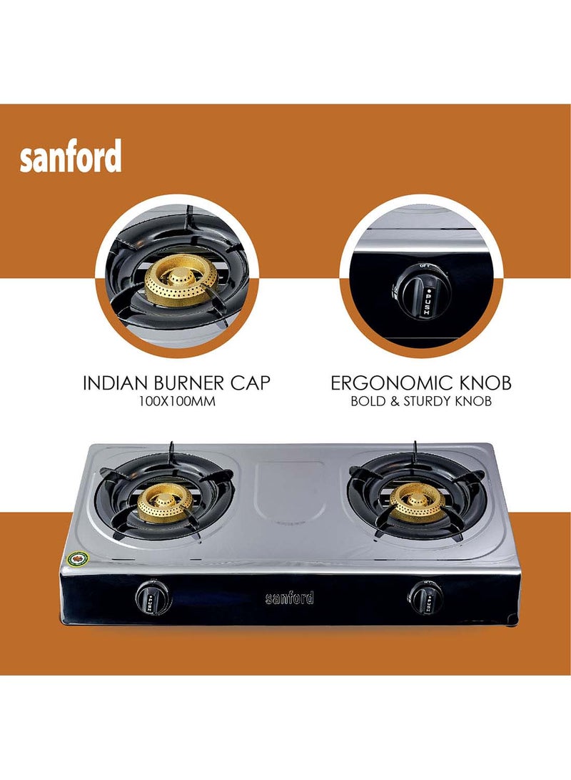 سانفورد موقد غاز مزدوج الشعلات من الفولاذ المقاوم للصدأ SF5356GC، إشعال ذاتي، استهلاك منخفض، موقد هندي - Image 3