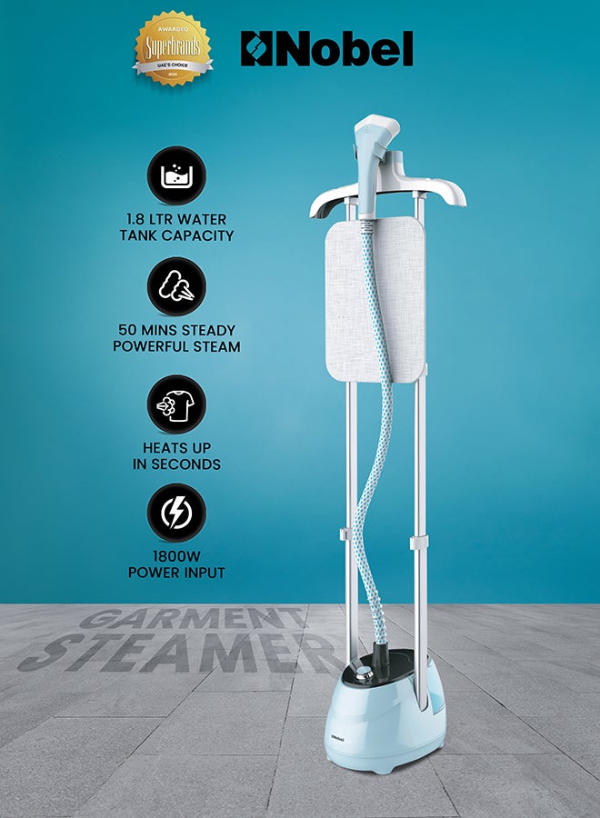 Nobel Garment Steamer with Detachable water Tank Adjustable Telescopic Pole & 35g/min Steam Flow 1.8 L 1800 W NGS45 Light Green  - Image 2