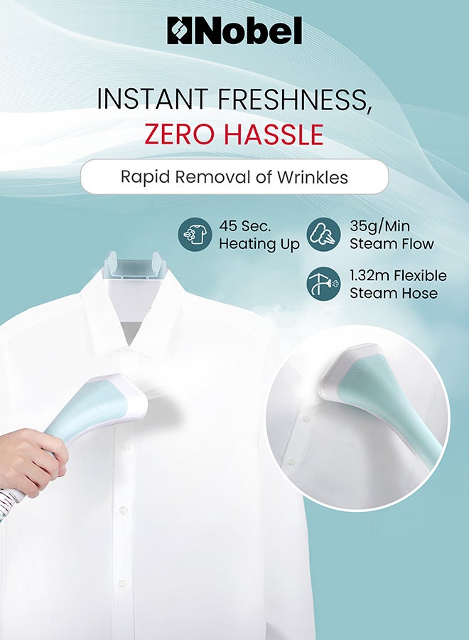 Nobel Garment Steamer with Detachable water Tank Adjustable Telescopic Pole & 35g/min Steam Flow 1.8 L 1800 W NGS45 Light Green  - Image 5