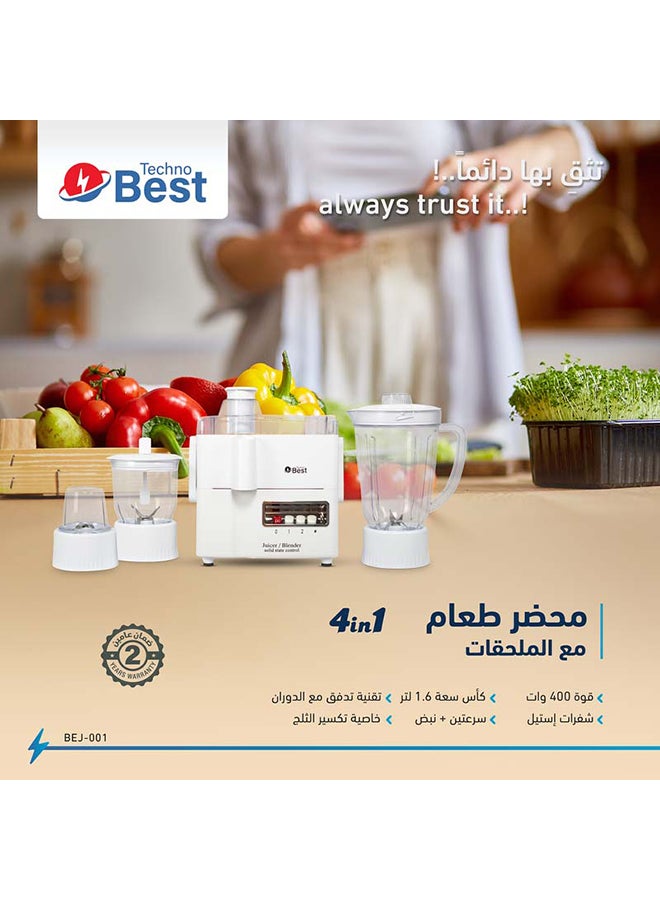 Techno Best 4-In-1 Food Processor 1600 ml 400 W BEJ-001 White  - Image 4