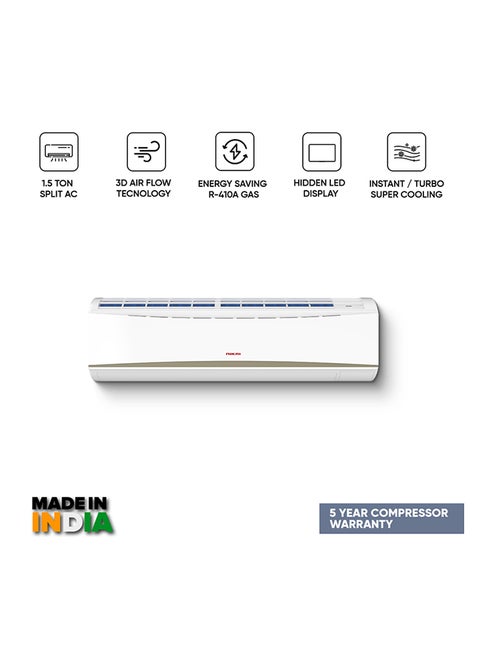 1.5 Ton Piston Split AC, Energy Saving Air Conditioner, Efficient Cooling With T3 Tropical Piston Compressor, 18000 BTU, Auto Restart, Best For Home, Room, Office And Shops, 5 Years Compressor Warranty NSAC18138E24E White NSAC18138E24E White