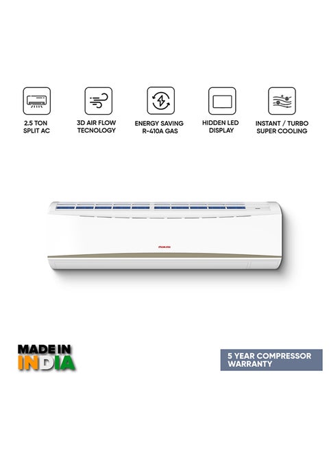 2.5 Ton Piston Split AC, Energy Saving Air Conditioner, Efficient Cooling With T3 Tropical Piston Compressor, 30000 BTU, Auto Restart, Best For Home, Room, Office And Shops, 5 Years Compressor Warranty NSAC30138E24E White