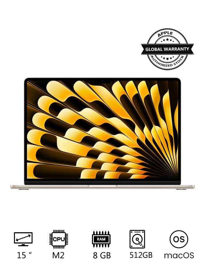 Apple MacBook Air MQKV3 15-Inch Display,Apple M2 Chip with 8-Core CPU And 10-Core GPU, 512GB SSD,  English-Arabic Keyboard Starlight  - Image 1