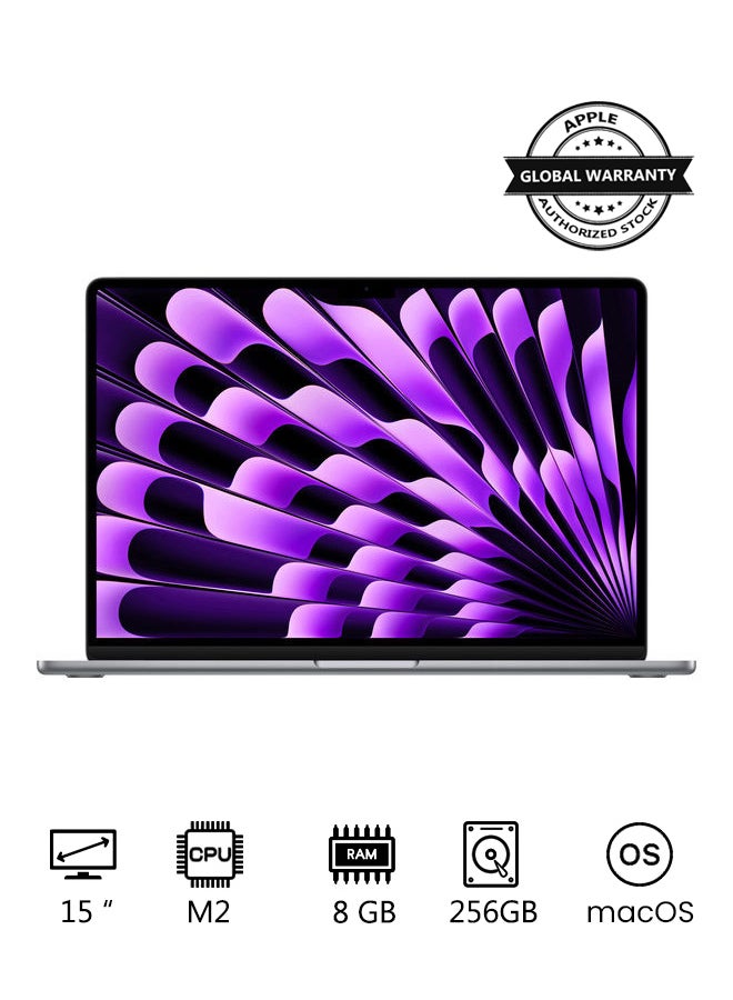 أبل - شاشة MacBook Air MQKP3 مقاس 15 بوصة، وشريحة Apple M2 مع وحدة المعالجة المركزية 8 النواة ووحدة معالجة الرسومات 10 النواة، ومحرك أقراص SSD سعة 256 جيجابايت، ولوحة مفاتيح باللغة الإنجليزية - Image 1