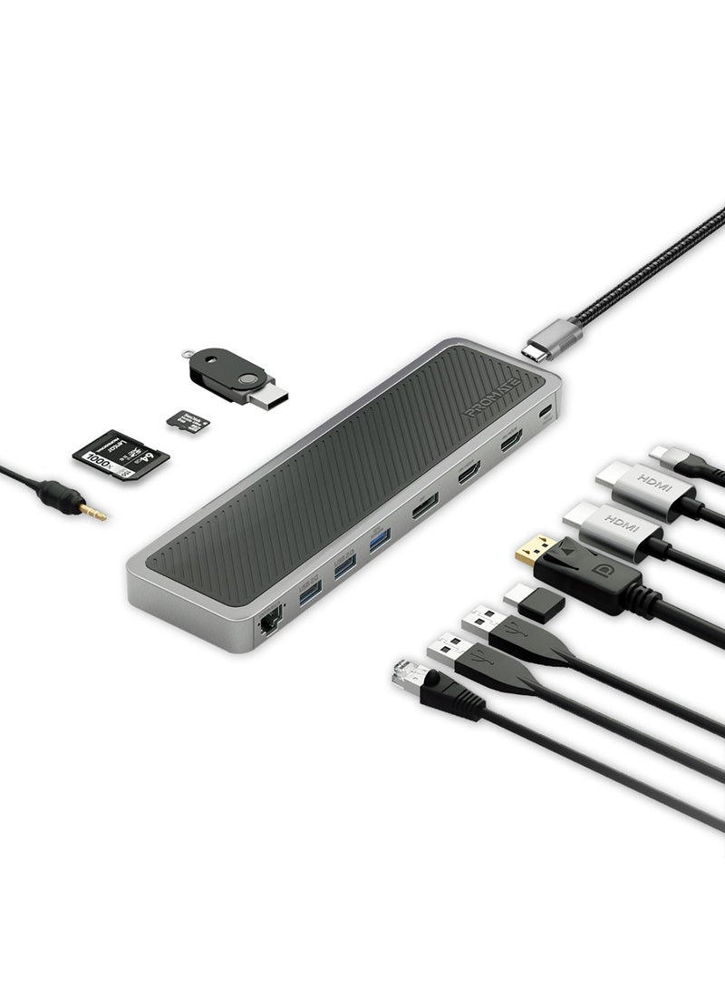 PROMATE - Type-C Hub, Compact Multiple Display Hub With Dual 4K HDMI, DisplayPort, 1Gbps Ethernet, 100W USB-C Power Delivery, Data Sync USB Ports, Card Reader And AUX Port For And USB-C Devices, ApexHub Black - Image 1
