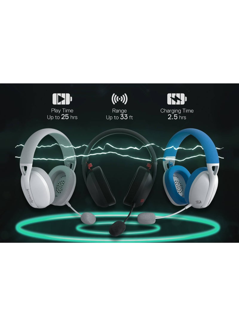 REDRAGON - H848B IRE Pro Headphones, Tri-Mode Connection, 40mm Driver Size, 7.1 Virtual Surround, Detachable Microphone, 2.4G/BT/Wired Connectivity, White/Blue | H848B - Image 1
