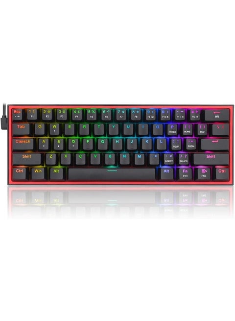 Redragon FIZZ K617 لوحة مفاتيح ميكانيكية سلكية بنسبة 60%، مفاتيح حمراء، حامل مانع للانزلاق، RGB نابض بالحياة، قابل للتبديل السريع، 20 إضاءة خلفية مسبقة الإعداد، كابل من النوع C قابل للفصل، تخطيط إنجليزي، أسود/أحمر