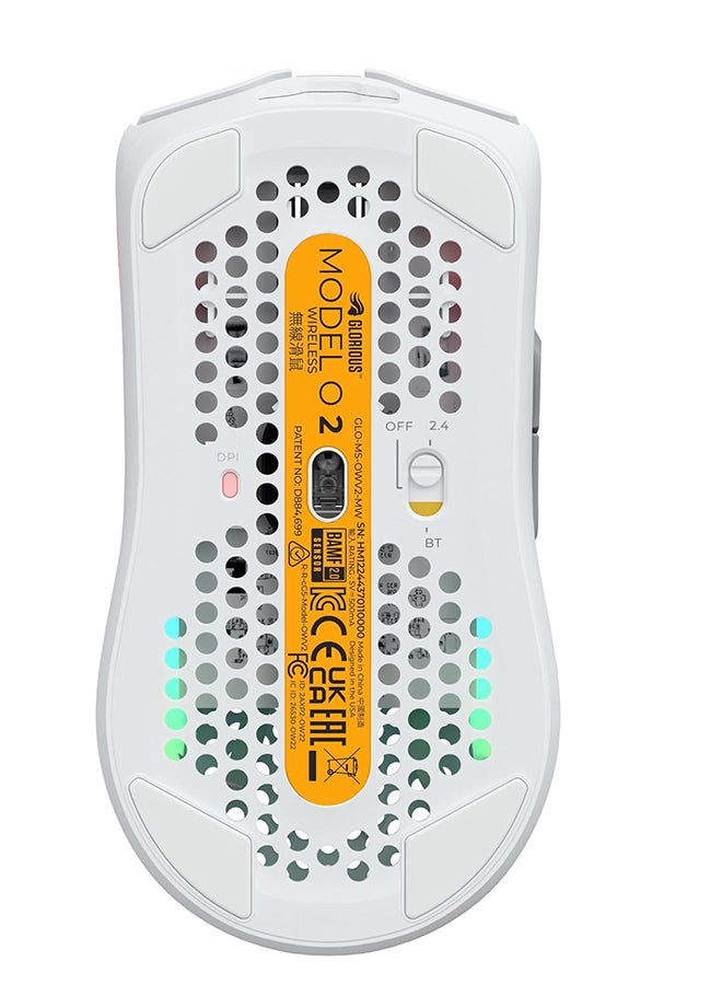 Model O 2 Wireless RGB Gaming Mouse, Ultralight 68-gram Weight, 26,000 DPI BAMF 2.0 Sensor, Hybrid 2.4 Ghz / BT, 210-hour Max Battery Life, Vibrant RGB Lighting, White | GLO-MS-OWV2-MW