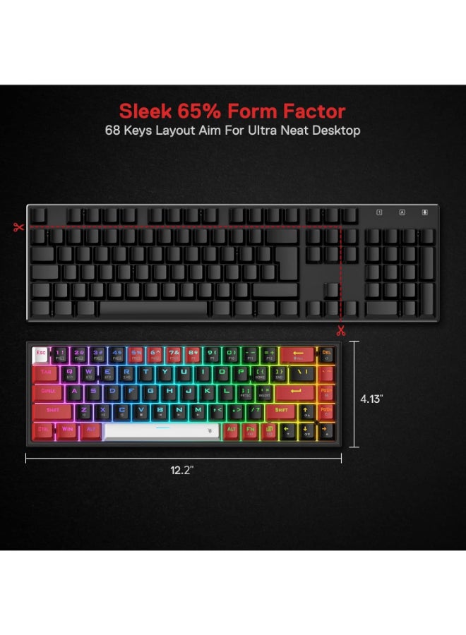 REDRAGON K631 PRO 65% 3-Mode Wireless RGB Gaming Keyboard, 68 Keys Hot-Swappable Compact Mechanical Keyboard w/Hot-Swap Free-Mod PCB Socket And Dedicated Arrow Keys, Quiet Red Linear Switch  - Image 3
