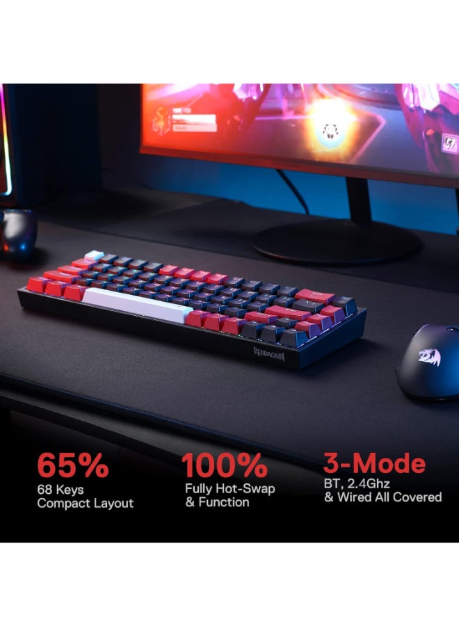 REDRAGON K631 PRO 65% 3-Mode Wireless RGB Gaming Keyboard, 68 Keys Hot-Swappable Compact Mechanical Keyboard w/Hot-Swap Free-Mod PCB Socket And Dedicated Arrow Keys, Quiet Red Linear Switch  - Image 2