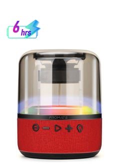 PROMATE Bluetooth Speaker, Premium 10W True Wireless Portable LED Speaker with 360-Degree HD Sound, Light Show, 6H Playtime, 3.5mm Audio Jack, USB Port and TF Card Slot for iPhone 14, iPad Air, iPod, Glitz-L. Red  - Image 1