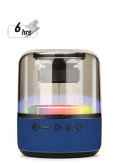 PROMATE Bluetooth Speaker, Premium 10W True Wireless Portable LED Speaker with 360-Degree HD Sound, Light Show, 6H Playtime, 3.5mm Audio Jack, USB Port and TF Card Slot for iPhone 14, iPad Air, iPod, Glitz-L. Blue  - Image 1