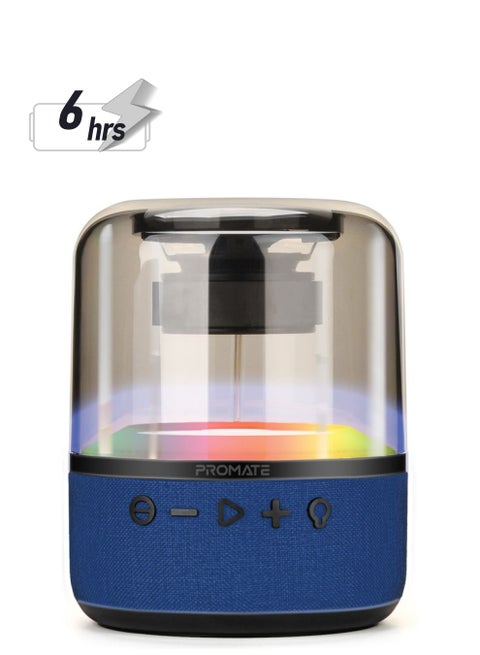 Bluetooth Speaker, Premium 10W True Wireless Portable LED Speaker with 360-Degree HD Sound, Light Show, 6H Playtime, 3.5mm Audio Jack, USB Port and TF Card Slot for iPhone 14, iPad Air, iPod, Glitz-L. Blue