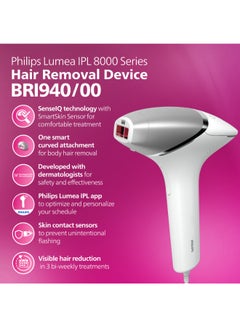 Philips Philips Lumea IPL, Hair Removal, 8000 Series, Sense IQ Technology, Body Treatment Attachment, Corded Use, BRI940/00, 60 Days Money Back Guarantee White/Silver  - Image 3