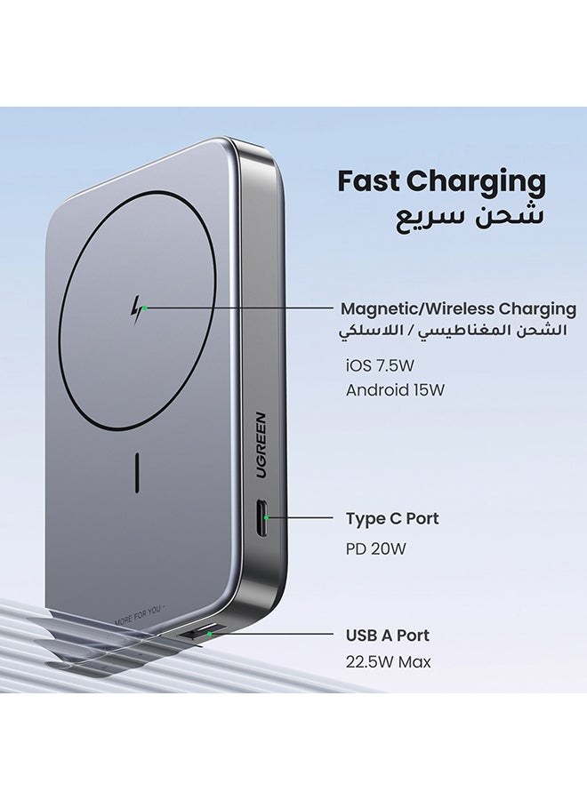 Ugreen - 10000 mAh 10000 mAh Magsafe Power Bank 10000mAh 15W With Kickstand Wireless Portable Charger With PD 20W USBC Port 225W QC 30 Port Fast Charging For MagSafe Battery Pack iPhone 16 Pro Max 15 14 13 12 Space Grey - Image 1
