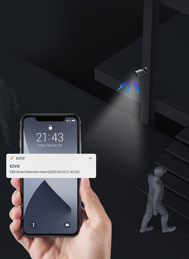 كاميرا مراقبة EZVIZ EB3 مع بطارية ، كاميرا 2K Wifi CCTV ، كاميرا IP خارجية خالية من الأسلاك مع صوت ثنائي الاتجاه ، مقاوم للماء ، PIR ، كشف ذكي للحركة البشرية ، تخزين 256 جيجابايت ، العمل مع الألواح الشمسية و Alexa