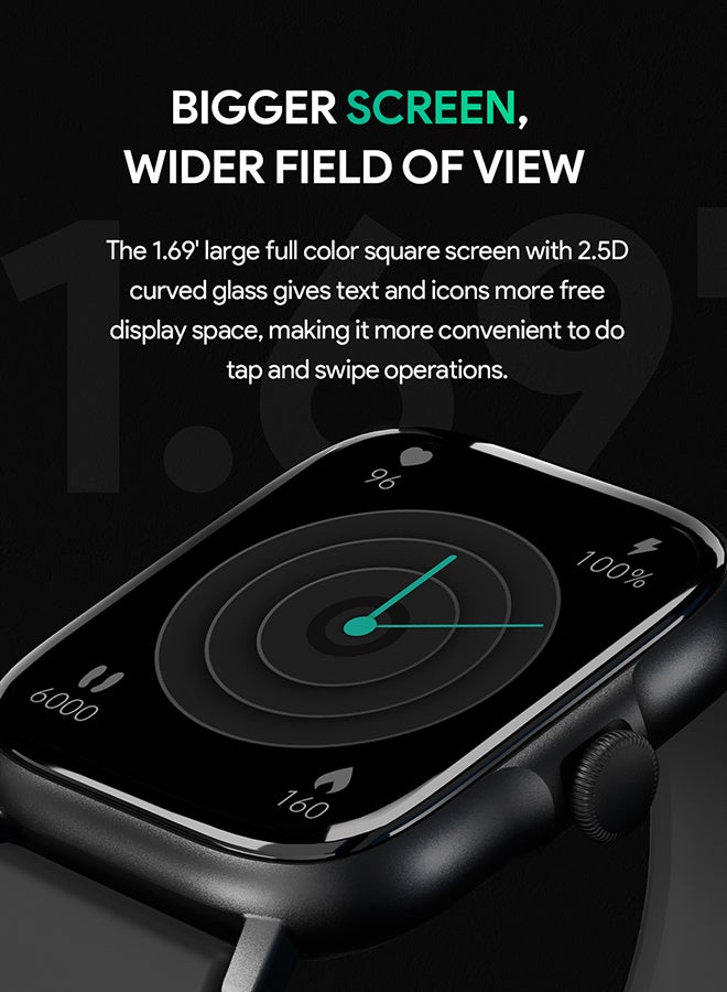 أوكي - ساعة ذكية مع خاصية المكالمات، بشاشة TFT LCD مقاس 1.69 بوصة، مقاومة للماء بمعيار IP68، بطارية تصل لغاية  12يوم، تتبع اللياقة البدنية والحالة الصحية، وجوه مخصصة  SW-1P أسود - Image 1