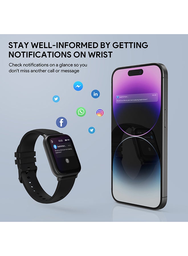 Aukey - Smartwatch with Calling Function, 1.69-inch TFT LCD display, IP68 Waterproof, 25 Days Battery Life Fitness Tracker with Sport & Health tracking & Customise faces SW-1 Black - Image 1