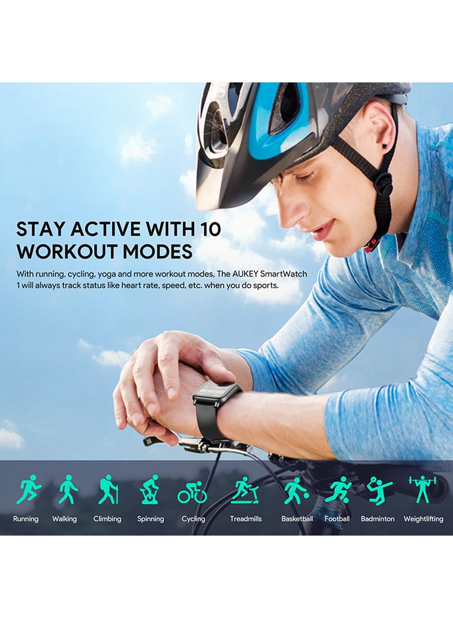 Aukey - Smartwatch with Calling Function, 1.69-inch TFT LCD display, IP68 Waterproof, 25 Days Battery Life Fitness Tracker with Sport & Health tracking & Customise faces SW-1 Black - Image 1