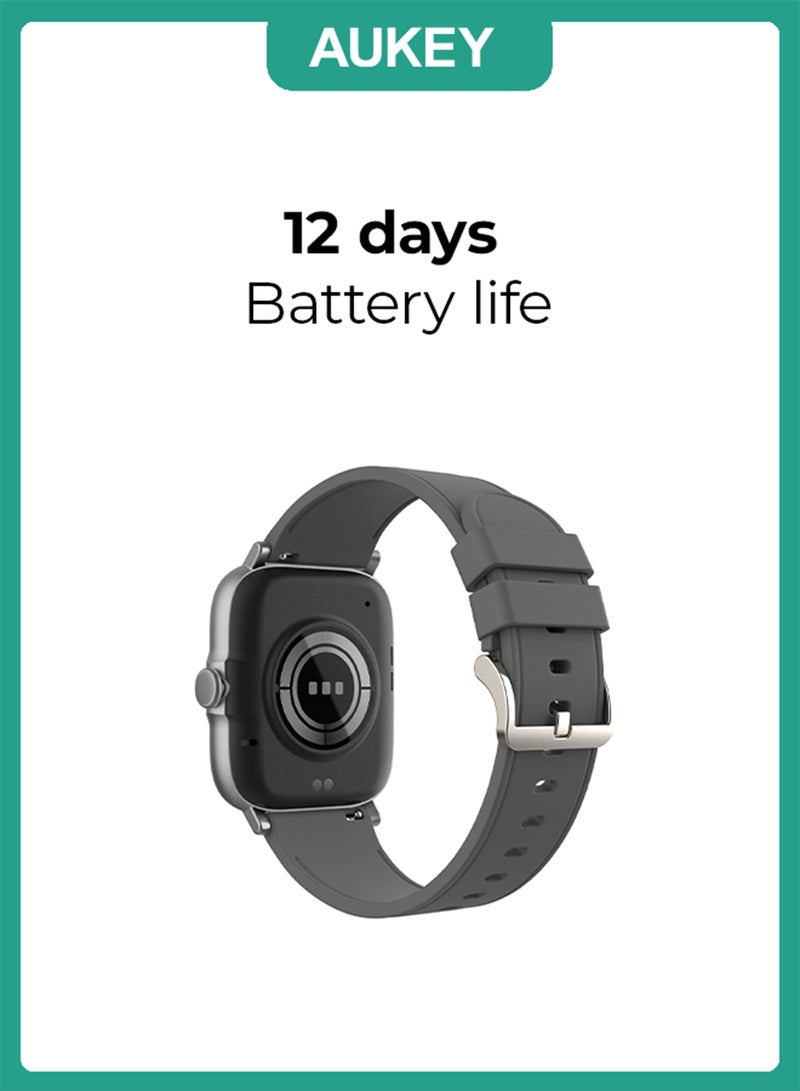 Aukey Smartwatch with Calling Function, 1.69-inch TFT LCD display, IP68 Waterproof, 12 Days Battery Life Fitness Tracker with Sport & Health tracking & Customize faces SW-1P Gray - Image 2