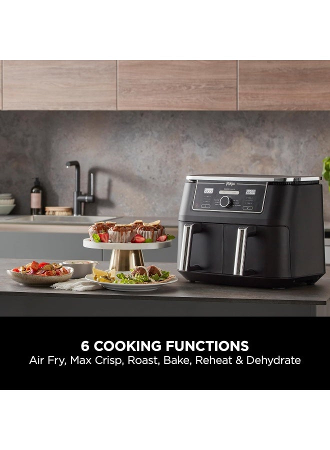Ninja Foodi MAX Dual Zone Digital Air Fryer, 2 Drawers, 9.5L, 6-In-1, Uses No Oil, Air Fry, Max Crisp, Roast, Bake, Reheat, Dehydrate, Cook 8 Portions, Non-Stick Dishwasher Safe Baskets, B 9.5 L 2470 W AF400ME/AF400EU Black - Image 2