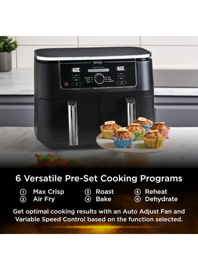 Ninja Foodi MAX Dual Zone Digital Air Fryer, 2 Drawers, 9.5L, 6-In-1, Uses No Oil, Air Fry, Max Crisp, Roast, Bake, Reheat, Dehydrate, Cook 8 Portions, Non-Stick Dishwasher Safe Baskets, B 9.5 L 2470 W AF400ME/AF400EU Black - Image 5