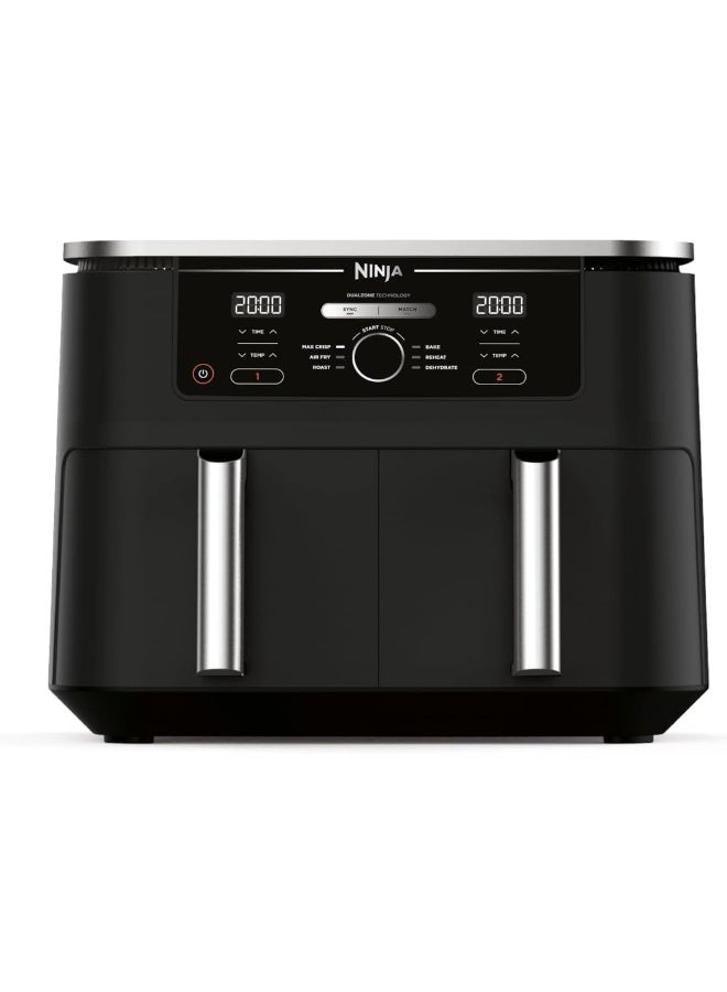 Ninja Foodi MAX Dual Zone Digital Air Fryer, 2 Drawers, 9.5L, 6-In-1, Uses No Oil, Air Fry, Max Crisp, Roast, Bake, Reheat, Dehydrate, Cook 8 Portions, Non-Stick Dishwasher Safe Baskets, B 9.5 L 2470 W AF400ME/AF400EU Black - Image 1