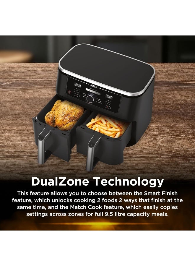 Ninja Foodi MAX Dual Zone Digital Air Fryer, 2 Drawers, 9.5L, 6-In-1, Uses No Oil, Air Fry, Max Crisp, Roast, Bake, Reheat, Dehydrate, Cook 8 Portions, Non-Stick Dishwasher Safe Baskets, B 9.5 L 2470 W AF400ME/AF400EU Black - Image 3