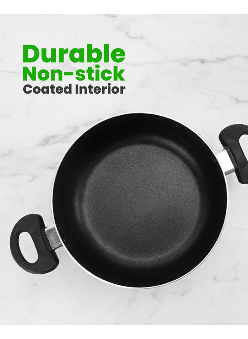 Royalford Ritz 9-Piece Non-Stick Cookware Set- Aluminum Body With 3-Layer Construction Cd Bottom Bakelite Handles And Glass Lid Black Includes 1x Casserole With Lid  24x10 cm, 1xCasserole With Lid 20x9 cm,1xSaucepan With Lid 16x7.5 cm, 1xFry Pan 24x4.5 cm, 1xBamboo Turner, 1xBamboo Spoon. Black 24x10 cm - Image 4