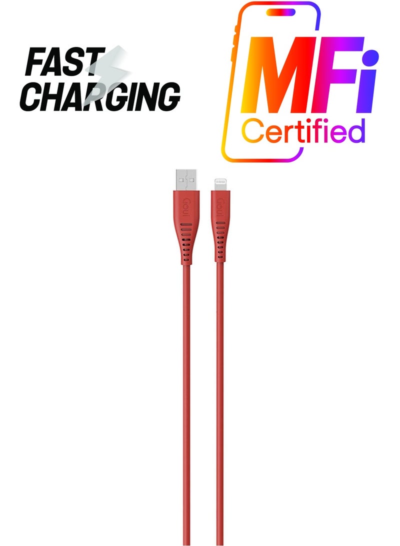 Goui - Silicon USB to Lightning 1.5M Cable – Extra Flexible, Fast Charging, MFi Certified with Smart Apple Lightning Chip for iPhone, iPad, and iPod – Soft Touch, Durable Matte Double Coating, Over 50,000 Bends - Red - Image 1