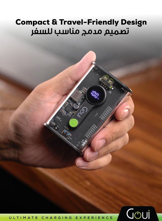 Goui 10000 mAh Nano Transparent Power Bank – PD & QC 3.0 Technology, Digital Display, Portable Fast Charging for iPhones, Samsung, Galaxy, iPad Pro, AirPods, Huawei, Tablets, GPS devices, MP3/MP4 players, and more Black - Image 3