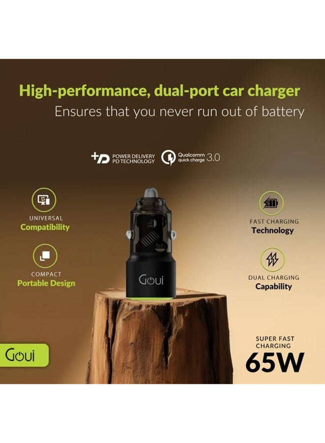Goui Gear 65W Dual USB Car Charger – Fast Charging Adapter with USB-C PD 65W & USB-A QC 18W – Compatible with Smartphones, Tablets & More – Charge 2 Devices Simultaneously Green/Black - Image 2