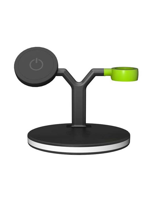 DOCK-Y Wireless Charger 3-in-1 Charging Station: Fast PD & QC3.0 Support, Apple Watch & MagSafe Compatible, and Multi-Device Charging Solution - Black/Green