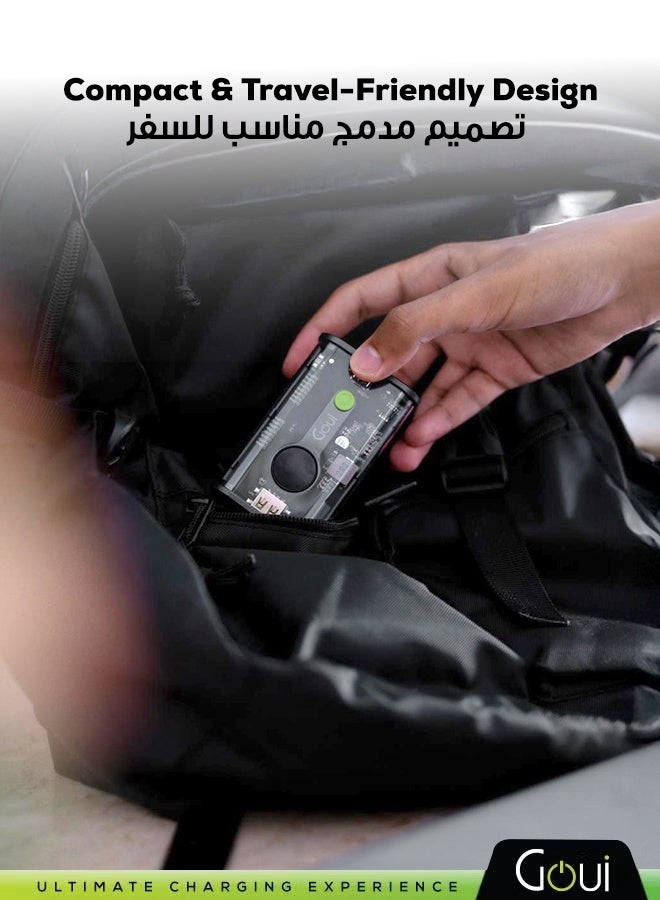 Goui 20000 mAh Nano Transparent Power Bank – 20W PD & QC 3.0 Technology, Digital Display, Portable Fast Charging for iPhones, Samsung, Galaxy, iPad Pro, AirPods, Huawei, Tablets, GPS devices, MP3/MP4 players, and more Black - Image 3