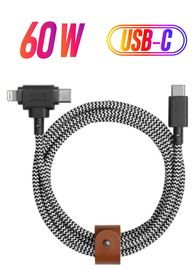 Native Union - 1.5M Belt Cable Duo USB-C To C + Lightning Zebra - Image 1